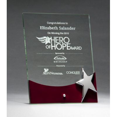 Glass Award with Silver Star and Rosewood Finish Base