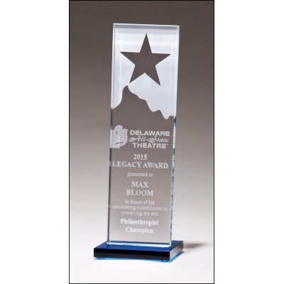 Glass Award with Etched Star and Mountain Peak 