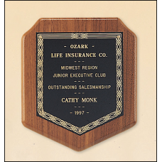 American Walnut Shield Plaque with a Black Brass Plate.