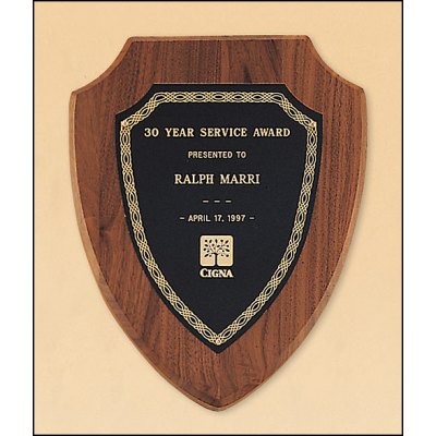 American Walnut Shield Plaque with a Black Brass Plate