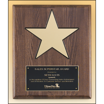 Walnut Stained Piano Finish Plaque with 8" Gold Star