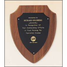 Walnut Shield Plaque with Brass Engraving Plate