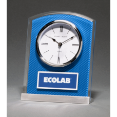 Glass Clock with Blue Carbon Fiber Design 