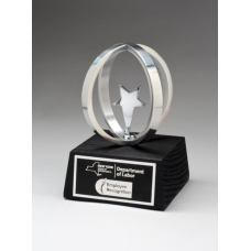 Chrome Plated Star in Aluminum Unisphere Natural Wood base with Black Stain