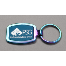 Prism-Effect Chrome Plated Keyring with Blue Marbleized Leather