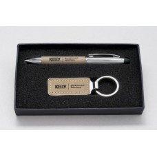 Taupe Leather Gift Set Pen and Keyring