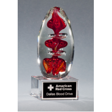 Egg-Shaped Red Art Glass Award Clear Glass Base