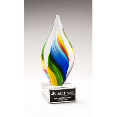 Rainbow Colored Twist Art Glass Award