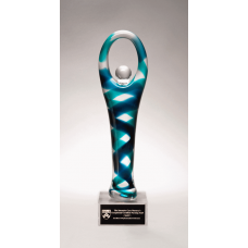 Contemporary Art Glass Sculpture with Blue Accent.