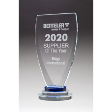Chalice Series Glass Award Blue and Clear Glass Pedestal Base