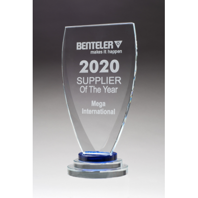 Chalice Series Glass Award Blue and Clear Glass Pedestal Base