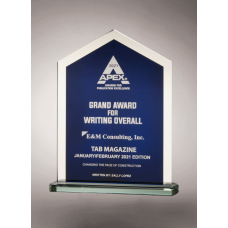 Pinnacle Glass Award - Blue Center with Silver Border.