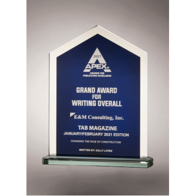 Pinnacle Glass Award - Blue Center with Silver Border.